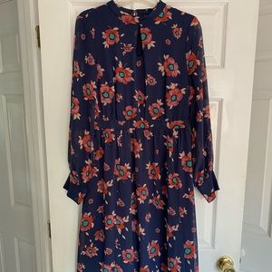 NWT ModCloth midi keyhole floral dress with sheer sleeves, size L